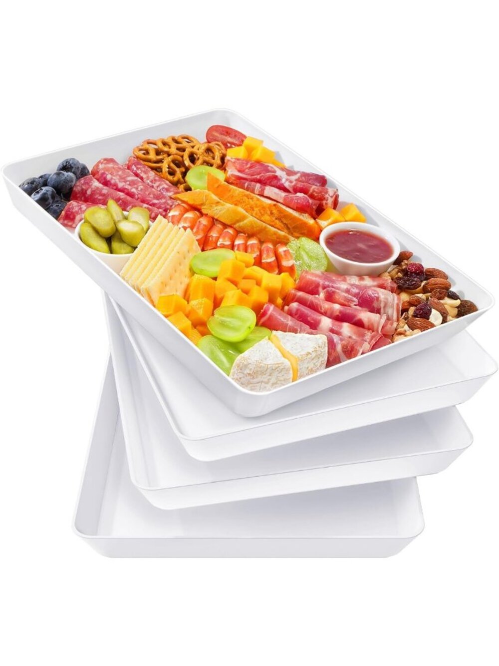 Extra Large Serving Trays Set of 4 - 16" x 12" Party Food Platters, Durable